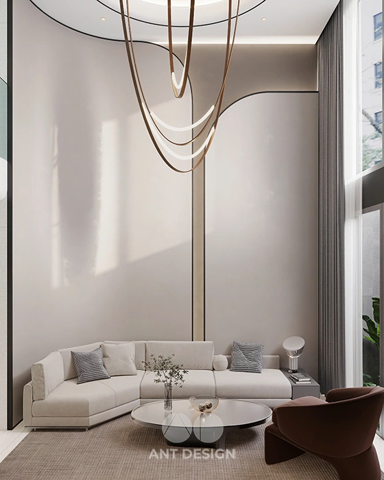 Phòng khách thông tầng duplex trang nhã hiện đại