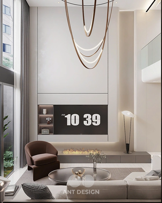 Thiết kế vách tivi âm tường và lò sưởi trang trí